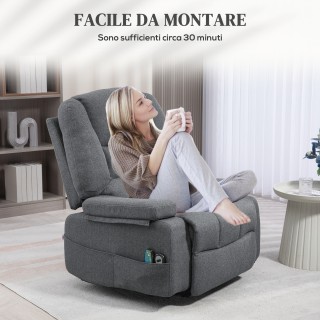 HOMCOM Πολυθρόνα Ανύψωσης Ανακλινόμενη με 8 Σημεία Μασάζ σε Ύφασμα ...