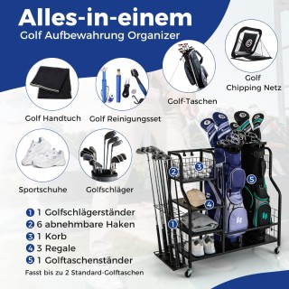 Costway Οργανωτής Γκολφ 4 σε 1 με Γάντζους, Καλάθι και Ρόδες 110 x... Costway Οργανωτής Γκολφ 4 σε 1 με Γάντζους, Καλάθι και Ρόδες 110 x...