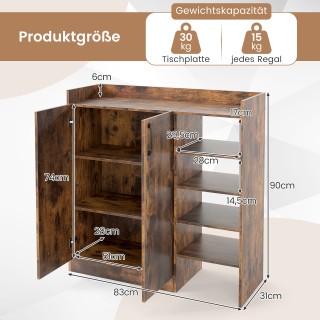 Costway Καφέ Ντουλάπι Παπουτσιών 91 x 31,5 x 83 cm με Ρυθμιζόμενα Ρ...