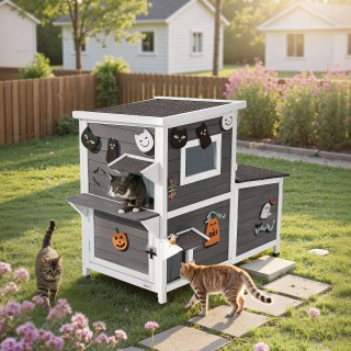 VEVOR Διώροφη Ξύλινη Κατοικία Γάτας για Εξωτερικούς Χώρους, Διαστάσ...