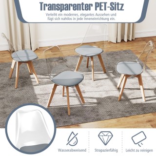 Costway Σετ 4 Διαφανές Καρέκλες Τραπεζαρίας με Ξύλινα Πόδια Σκανδιν...