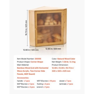 VEVOR Διπλής Στρώσης Μπαμπού Γωνιακό Κουτί Ψωμιού για Πάγκο Κουζίνα...