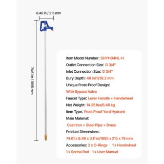 VEVOR Αντιπαγετικός Υδραγωγός Αυλής 1895mm, Βάθος Ταφής 1219.2mm, Σ... VEVOR Αντιπαγετικός Υδραγωγός Αυλής 1895mm, Βάθος Ταφής 1219.2mm, Σ...