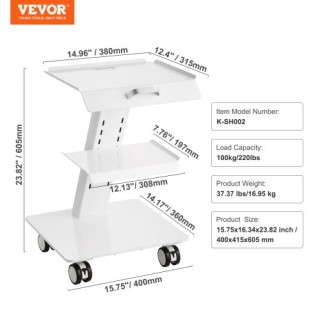 Τρόλεϊ Εργαστηρίου VEVOR, 3 Επίπεδα, Μεταλλικό με Ρόδες, 220 lbs, γ... Τρόλεϊ Εργαστηρίου VEVOR, 3 Επίπεδα, Μεταλλικό με Ρόδες, 220 lbs, γ...