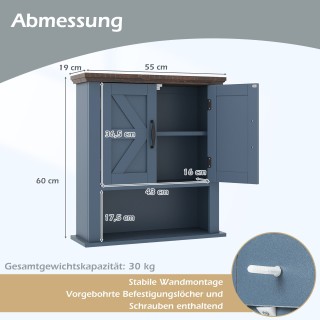 Costway Κρεμαστό Ντουλάπι με Ρυθμιζόμενα Ράφια και Πόρτες & Ανοιχτό...