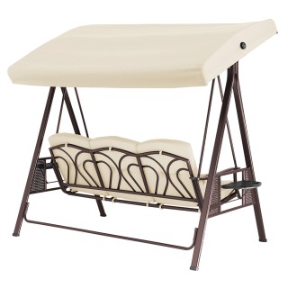 Κούνια Κήπου 3 Θέσεων με Σκίαστρο Μαξιλάρια και Πτυσσόμενο Δίσκο 19...