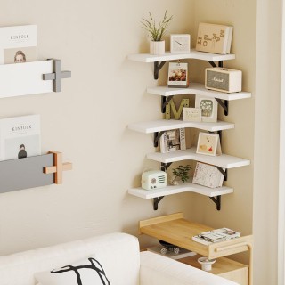 BAKAJI Σετ 5 Λευκών Ξύλινων Γωνιακών Ραφιών Τοίχου – Ράφι Γωνίας γι...