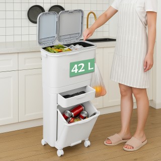 BAKAJI Διπλός Κάδος Κουζίνας 42L με Συρτάρι Διαχωρισμού Απορριμμάτω...