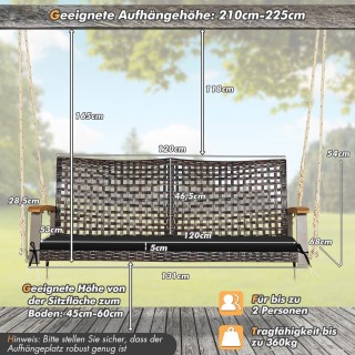 Costway Διθέσια Κρεμαστή Κούνια Βεράντας από Ρατάν με Άνετο Μαξιλά... Costway Διθέσια Κρεμαστή Κούνια Βεράντας από Ρατάν με Άνετο Μαξιλά...