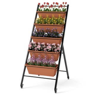 Costway  Πενταώροφο Κινητό Κατακόρυφο Παρτέρι με Γλάστρες και Ρόδες...