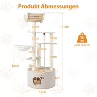 Costway Πύργος αναρρίχησης γάτας 141 cm x 55 cm x 55 cm  με ξύλινο ...