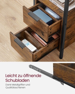 Τραπέζι VASAGLE με Πρίζα, 2 Συρτάρια, Vintage Καφέ/Κλασικό Μαύρο&nbsp;