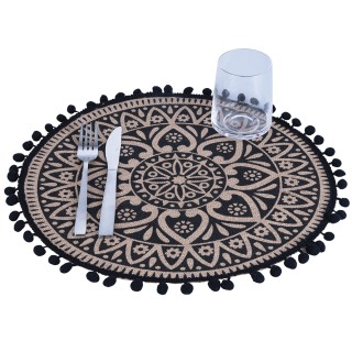 Villa DEste  Σετ 6 τμχ Στρογγυλό σουπλά από λινάτσα Black 5914041