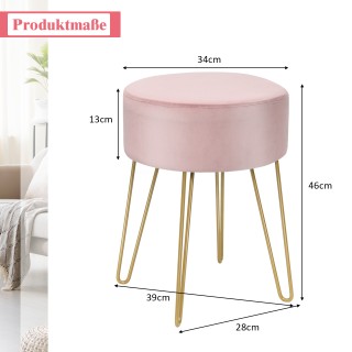 Costway Στρογγυλό Σκαμπό Βελούδινο με Μεταλλικά Πόδια σε Ροζ Χρώμα ...