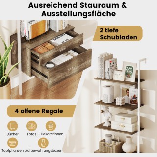 Costway Επιτοίχια Βιβλιοθήκη με 6 Ράφια και 2 Συρτάρια σε Γκρι Μετα...