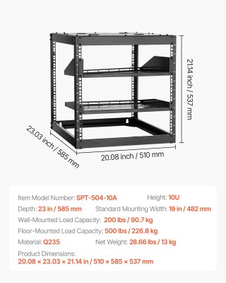 VEVOR 10U Ανοιχτή Κιβωτιοθήκη Δικτύου, 585 mm Βάθος, Τοίχου ή Εδάφο...