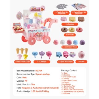 VEVOR Παγωτατζίδικο Παιχνιδιού για Παιδιά 3+ Ροζ XXTCSLGWCSLXPVPRX0... VEVOR Παγωτατζίδικο Παιχνιδιού για Παιδιά 3+ Ροζ XXTCSLGWCSLXPVPRX0...
