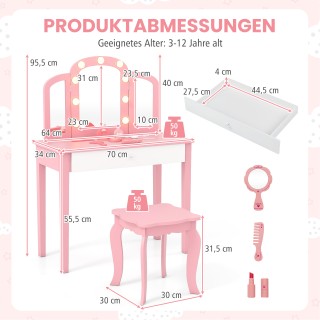 Costway Σετ Παιδικό Μπουντουάρ 95,5 x 70 x 34 cm   με Αποσπώμενο Κα...