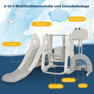 Costway  Πολύχρωμο Παιδικό Σετ Παιχνιδιού 6-σε-1 με Τσουλήθρα, Κούν...