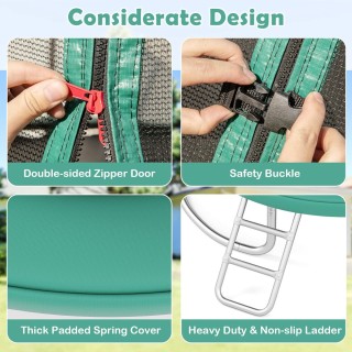 Costway  Πράσινο Στρογγυλό Τραμπολίνο Κήπου Ø305cm με Σκάλα και Δίχ...