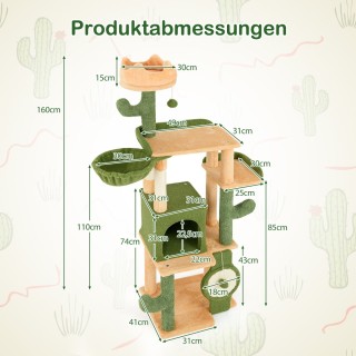 Costway Μεγάλο Δέντρο Γρατσουνίσματος για Γάτες με Σχέδιο Κάκτου κα...