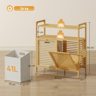 HOMCOM Φορητό ντουλάπι πλυντηρίου με 2 καλάθια 41L και 2 ράφια, από...