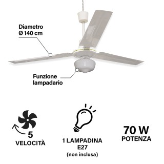 Kooper Ανεμιστήρας Οροφής με Φωτιστικό Windy 3 φτερά 140 εκ., 5 ταχ...