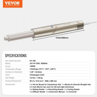 VEVOR Σετ Μασιάς 8 σε 1 Κεραμική 1.25 για Όλους τους Τύπους Μαλλιώ... VEVOR Σετ Μασιάς 8 σε 1 Κεραμική 1.25 για Όλους τους Τύπους Μαλλιώ...