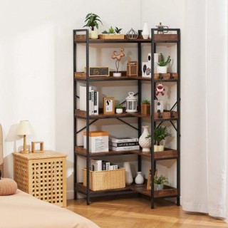 VEVOR Γωνιακή Βιβλιοθήκη 5 Επιπέδων 75 x 73.4 x 166.1 cm με Μεταλλι...