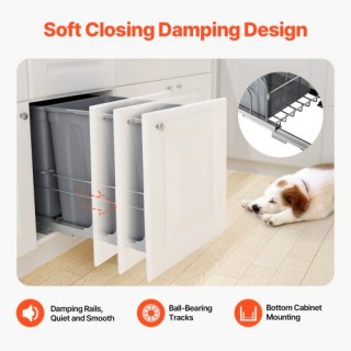 VEVOR Γκρι Διπλός Συρόμενος Κάδος Απορριμμάτων Κουζίνας με Απαλό Κλ...