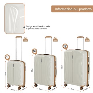 PROVITERA Σετ 3 Λευκές Σκληρές Βαλίτσες ABS 90-59-38L με Easy Roll ...