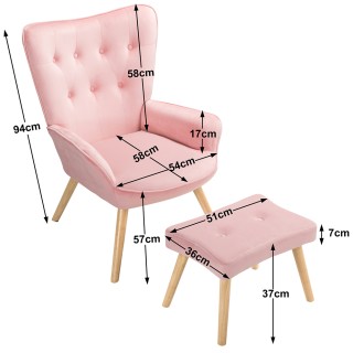 BAKAJI  Ροζ Βελούδινη Πολυθρόνα με Υποπόδιο για το Σαλόνι - Μοντέρν...