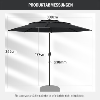 Costway Μαύρη αεριζόμενη ομπρέλα κήπου 3 επιπέδων 300 cm με κλίση μ...