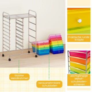 Costway Καρότσι με 10 Συρτάρια, Χρωμιωμένο Μεταλλικό Πλαίσιο και Κλ...