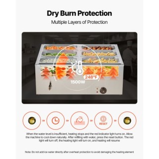 VEVOR Επιτραπέζιος Ζεστατήρας Φαγητού 6 Θέσεων 1500W με Καπάκι SYSP...