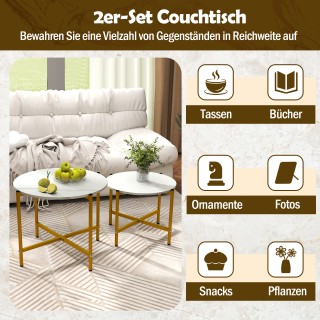 Costway Σετ Στρογγυλών Τραπεζιών Καθιστικού με Μεταλλικό Πλαίσιο σε...