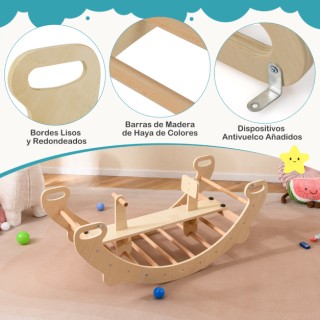 Costway Πολυλειτουργική Ξύλινη Μοντεσσόρι Κούνια και Κλίμακα 4 σε 1...