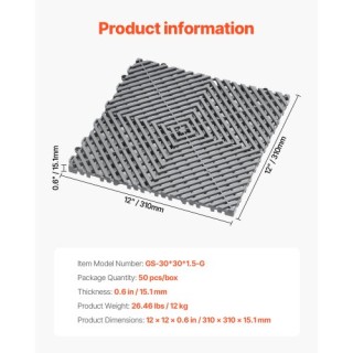 VEVOR Αποστραγγιστικό Πλακίδιο 30x30 εκ. CKPSD12X12INHIBDXV0 VEVOR Αποστραγγιστικό Πλακίδιο 30x30 εκ. CKPSD12X12INHIBDXV0