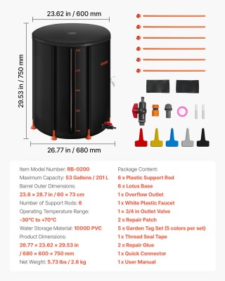 VEVOR Βαρέλι Βρόχινου Νερού 201L από PVC - Οικολογική Λύση για Κήπο... VEVOR Βαρέλι Βρόχινου Νερού 201L από PVC - Οικολογική Λύση για Κήπο...