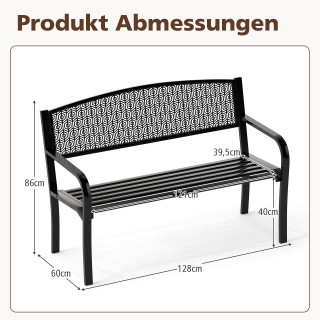 Costway Μαύρος Μεταλλικός Πάγκος Κήπου για 2 Άτομα με Μπράτσα, 128 ...