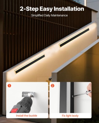 VEVOR Εξωτερικό Φωτιστικό Τοίχου LED 800mm, Ζεστό Λευκό 3000K, Αδιά...