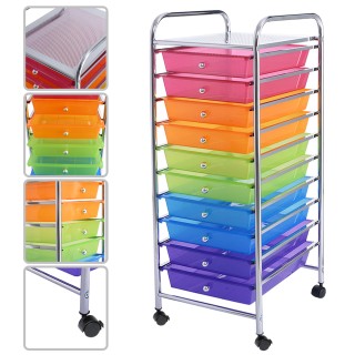 Costway  Πολυλειτουργικό Καρότσι Αποθήκευσης με 10 Συρτάρια και Μετ...