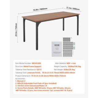 VEVOR Ορθογώνιο Τραπέζι Δείπνου Ξύλινο για 6-8 Άτομα ZFXCZBKTZMDB9H... VEVOR Ορθογώνιο Τραπέζι Δείπνου Ξύλινο για 6-8 Άτομα ZFXCZBKTZMDB9H...