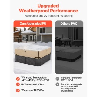 VEVOR Κάλυμμα Υδρομασάζ Εξωτερικού Χώρου 2160x2160x508mm Καφέ Αδιάβ...