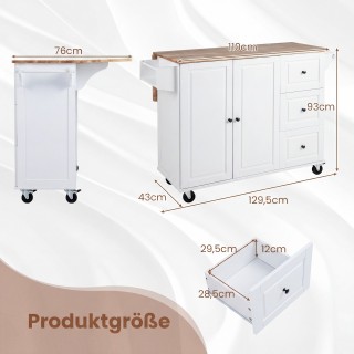 Costway Τροχήλατη νησίδα κουζίνας με 3 συρτάρια, ντουλάπι και ρυθμι... Costway Τροχήλατη νησίδα κουζίνας με 3 συρτάρια, ντουλάπι και ρυθμι...