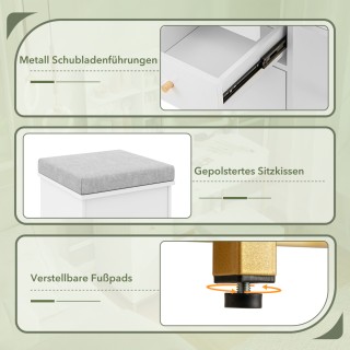 Costway Λευκό Τραπεζάκι Μακιγιάζ με Φωτιζόμενο Καθρέφτη & Σετ Σκαμπ...