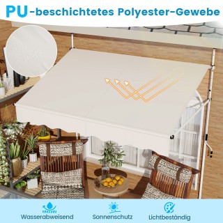 Costway  Χειροκίνητη Λευκή Βραχιονοτική Τέντα 200cm για Μπαλκόνι - ...