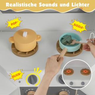 Costway Ξύλινη γωνιακή κουζίνα με φώτα & ήχους, αποσπώμενος κάδος, ...