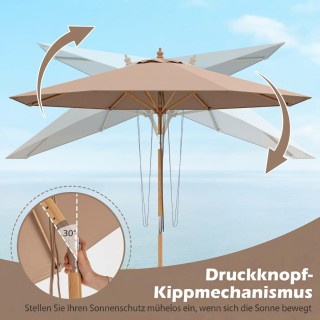 Costway Ξύλινη ομπρέλα κήπου/μπαλκονιού 270 εκ., ανακλινόμενη 30° κ...