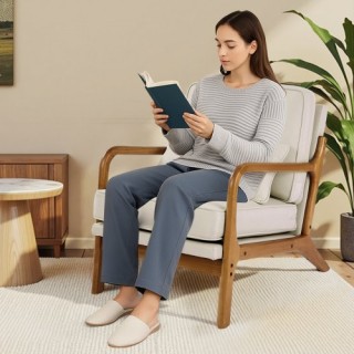 VEVOR Καρέκλα Δαπέδου Mid-Century Modern με λινό ύφασμα και μαξιλάρ...